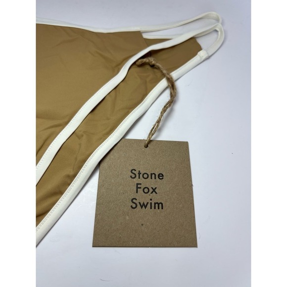 NWT Stone Fox Swim Echo Bikini Bottom, Asymmetrical Binding Detail, Tan, size XL - Picture 12 of 16